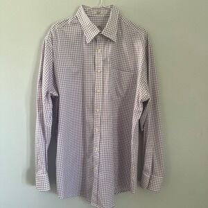 Peter Millar Mens Extra Large XL Checkered Dress Shirt Long Sleeve White /Purple
